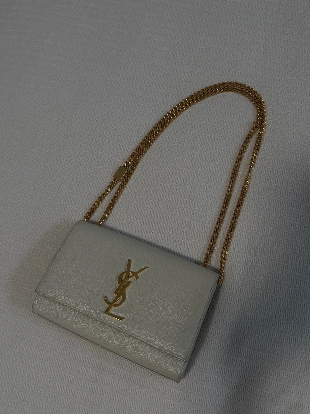 Saint Laurent White Leather Shoulder Bag with Gold Hardware